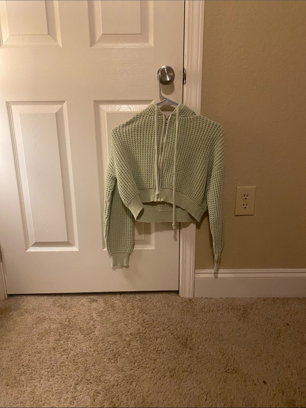 Haute Hippie Cropped Knit Hoodie in Light Sage